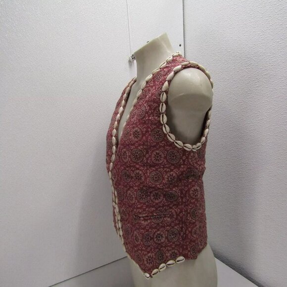 NEW MAISON HOTEL Womens Dylan Shell Trimmed Boho Vest Maroon - Picture 5 of 11